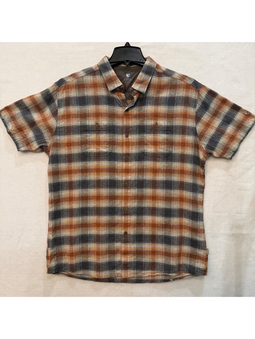 Kuhl Skorpio Shirt Men's XL Plaid Linen/Cotton Short Sleeve Button Up Shirt